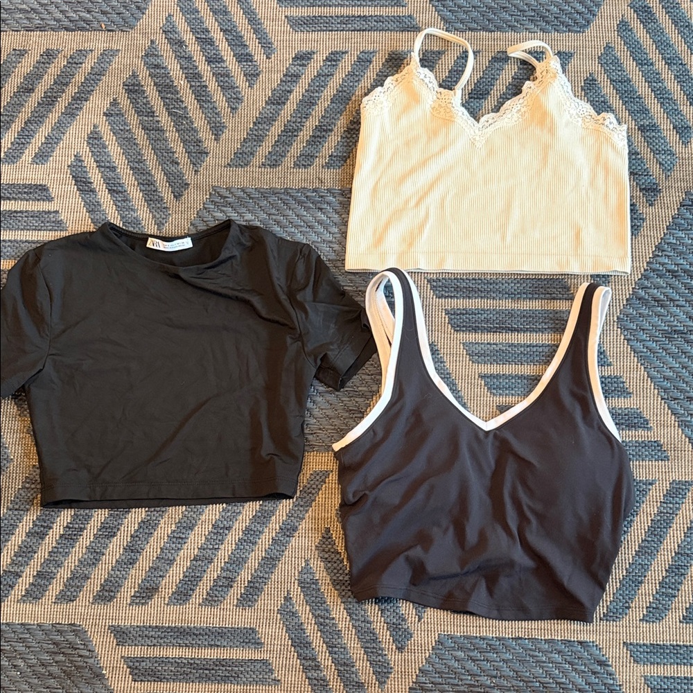 Zara Black, White, and Cream Crop Tops Trio